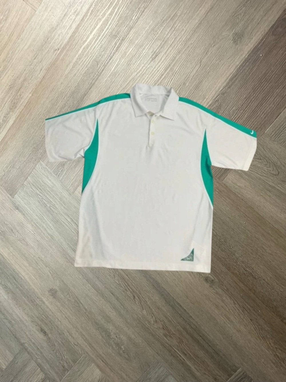 Nike Golf Dri-FIT‎ Performance Polo Shirt Mens Large White Teal Athletic Preppy